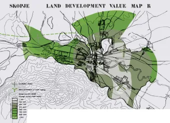 Adolf Ciborowski and Polservice developed the future layout of the city further in 1964. Credits: Adolf Ciborowski and Polservice 1964, Institute for Town Planning and Architecture Skopje. Report of the Master Plan 5.